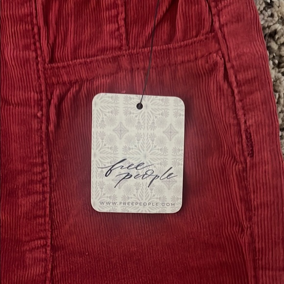 Free People Red Flare Wide Leg Jeans with Pleat Detail, Corduroy - Picture 4 of 7